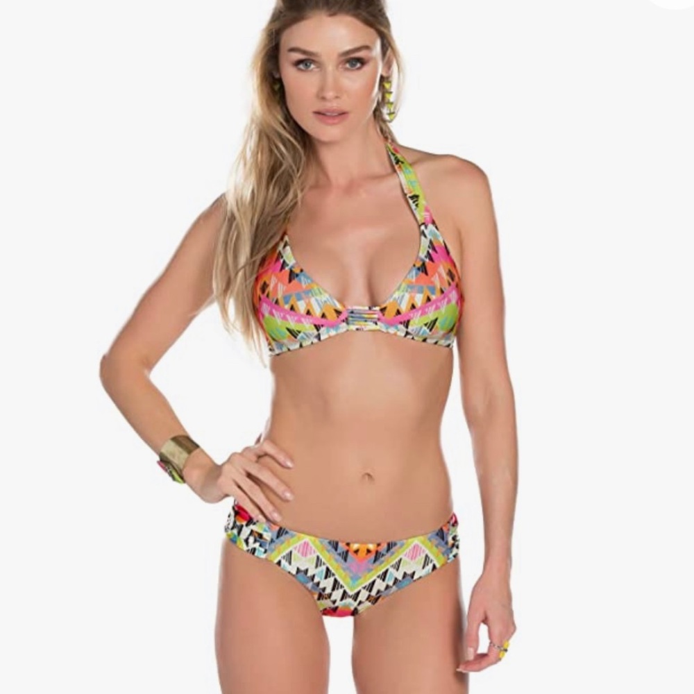 Becca Cayenne halter top & side tab hipster bikini